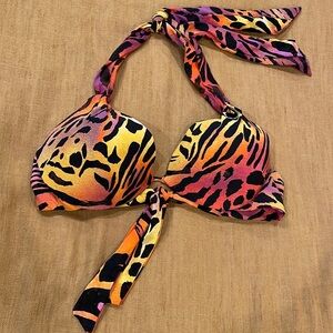 Natori Koko tiger stripe animal print underwire padded halter bikini top